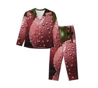 WZYCWB Set pigiama caldo a maniche lunghe con motivo a gocce d'acqua con frutta in cera, comodo e caldo abbigliamento da casa per autunno/inverno, Nero , L