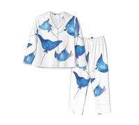 WZYCWB Set pigiama caldo a maniche lunghe con motivo a razze di animali marini, comodo e caldo, abbigliamento da casa per autunno/inverno, Nero , XXL-3XL