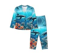 WZYCWB Set pigiama caldo a maniche lunghe con motivo balene sotto il mare, comodo e caldo, abbigliamento da casa per autunno/inverno, Nero , S