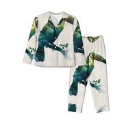 WZYCWB Set pigiama caldo a maniche lunghe con uccelli e ombre degli alberi, comodo e caldo abbigliamento da casa per autunno/inverno, Nero , L-3XL