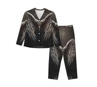 WZYCWB Set pigiama da donna con stampa ali d'angelo, elegante e caldo, comodo pigiama per la casa, Nero , L