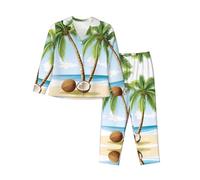 WZYCWB Set pigiama da donna con stampa di alberi di cocco sulla spiaggia, elegante e caldo, comodo pigiama per la casa, Nero , S