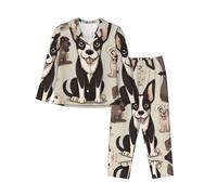 WZYCWB Set pigiama da donna con stampa di cucciolo che sporge la lingua, elegante e caldo, comodo pigiama per la casa, Nero , XL