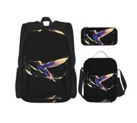WZYCWB Set zaino astratto colibrì (set da 3 pezzi) - borsa per la scuola per studenti + astuccio + borsa per il pranzo, zaino di grande capacità