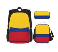 WZYCWB Set zaino bandiera della Colombia (set da 3 pezzi) - borsa per la scuola per studenti + astuccio + borsa per il pranzo, zaino grande capacità