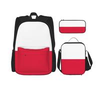 WZYCWB Set zaino Campus Life con bandiera polacca (3 pezzi) - borsa per la scuola + astuccio + borsa per il pranzo, soddisfa tutte le esigenze quotidiane degli studenti. Nero, taglia unica, nero