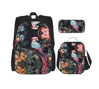 WZYCWB Set zaino colibrì preda (set da 3 pezzi) - borsa per la scuola per studenti + astuccio + borsa per il pranzo, zaino di grande capacità