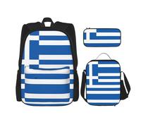 WZYCWB Set zaino con bandiera greca (set da 3 pezzi), borsa per la scuola per studenti + astuccio + borsa per il pranzo, zaino di grande capacità