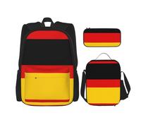 WZYCWB Set zaino con bandiera tedesca (set da 3 pezzi), borsa per la scuola per studenti + astuccio + borsa per il pranzo, zaino di grande capacità
