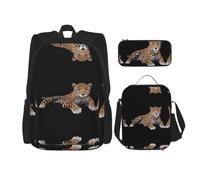 WZYCWB Set zaino leopardo seduto (set da 3 pezzi) - borsa per la scuola per studenti + astuccio + borsa per il pranzo, zaino di grande capacità