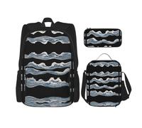 WZYCWB Set zaino vintage Waves Campus Life (3 pezzi) - borsa per la scuola + astuccio + borsa per il pranzo, soddisfa tutte le esigenze quotidiane degli studenti