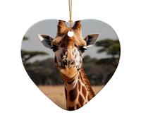 WZYCWB Simpatico ciondolo in ceramica a forma di cuore a forma di giraffa, perfetto per decorare l'albero di Natale in casa per feste invernali