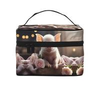 WZYCWB Simpatico giovane maiale grande borsa cosmetica da donna, borsa cosmetica portatile di grande capacità, borsa cosmetica da viaggio per ragazze, nera, taglia unica, nera, taglia unica, Nero