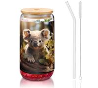 WZYCWB Simpatico Koala Plant stampato in bambù coperchio in vetro per caffè freddo e caldo freddo, tè al latte e birra. Un elegante bicchiere d'acqua.