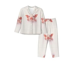 WZYCWB Simpatico pigiama a maniche lunghe con motivo a porcellino piccolo, caldo, comodo e caldo, per autunno/inverno, Nero , S-3XL