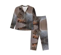 WZYCWB Simpatico pigiama a maniche lunghe con motivo scoiattolo, comodo e caldo abbigliamento da casa per autunno/inverno, Nero , XXL-3XL
