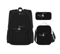 WZYCWB Simpatico set di zaino Campus Life con colibrì (3 pezzi) - borsa per la scuola + astuccio + borsa per il pranzo, soddisfa tutte le esigenze quotidiane degli studenti
