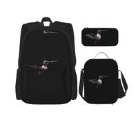 WZYCWB Simpatico set di zaino con colibrì (set da 3 pezzi) - borsa per la scuola per studenti + astuccio + borsa per il pranzo, zaino di grande capacità