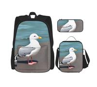 WZYCWB Simpatico set di zaino con gabbiano (set da 3 pezzi) - borsa per la scuola per studenti + astuccio + borsa per il pranzo, zaino di grande capacità
