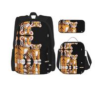 WZYCWB Simpatico set di zaino tigre (set da 3 pezzi) - borsa per la scuola per studenti + astuccio + borsa per il pranzo, zaino di grande capacità
