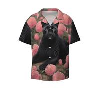 WZYCWB Sitting Leopard - Camicia da uomo a maniche corte, casual, con bottoni, per vacanze e spiaggia, Nero, XL