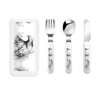 WZYCWB Sketch Eagle Head Pattern Set da tavola Set da 3 pezzi per asilo Stoviglie da picnic all'aperto Stoviglie portatili