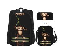 WZYCWB Smart Little Monkey Zaino (set da 3 pezzi), zaino di grande capacità, borsa per la scuola per studenti, astuccio, borsa per il pranzo