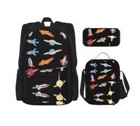 WZYCWB Spaceship - Set zaino (3 pezzi) - borsa per la scuola per studenti + astuccio + borsa per il pranzo, zaino di grande capacità