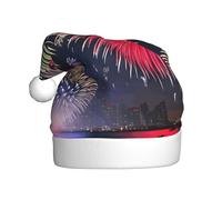 WZYCWB Splendidi cappelli da Babbo Natale con motivo fuochi d'artificio, perfetti per la vigilia di Natale, Capodanno e feste di festa