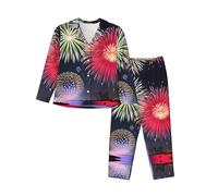 WZYCWB Splendido pigiama caldo a maniche lunghe con motivo fuochi d'artificio, comodo e caldo, abbigliamento da casa per autunno/inverno, Nero , S
