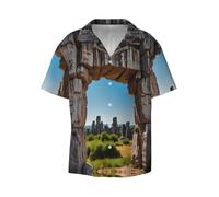 WZYCWB Stone Forest - Camicia a maniche corte da uomo, casual, con bottoni, per vacanze e spiaggia, Nero, L