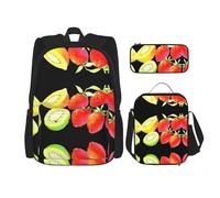 WZYCWB Strawberry Lemon Campus Life Backpack Set (3 pezzi) - Borsa per la scuola + astuccio + borsa per il pranzo, soddisfa tutte le esigenze quotidiane degli studenti