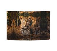 WZYCWB Striscione per feste con due fratelli leopardati per compleanni, canti natalizi, lauree e anniversari.