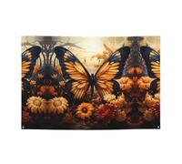 WZYCWB Striscione per feste con motivo floreale arancione giallo farfalla, perfetto per compleanni, feste di Natale, lauree e anniversari.