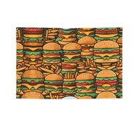 WZYCWB Striscione stampato con molti simpatici hamburger, 119,4 x 180,3 cm, perfetto per compleanni, vacanze, lauree e anniversari.
