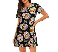 WZYCWB Sugar Skulls Butterfly - Camicia da notte da donna a maniche corte, vestibilità ampia, adatta per dormire e indossare rilassati, Nero , XL