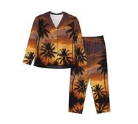 WZYCWB Sunset Coconut Trees, pigiama da donna a maniche lunghe, set da 2 pezzi, comodo e casual, Nero, S