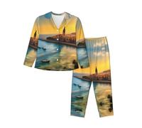 WZYCWB Sunset in Barcelona, pigiama caldo a maniche lunghe, comodo e caldo, per autunno/inverno, Nero , XXL