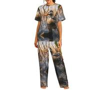WZYCWB Swimming Mallard Ducks - Set pigiama estivo da donna, a maniche corte, casual, per la casa, Nero , 3XL