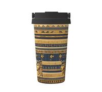 WZYCWB Tazza da caffè portatile stampata con affreschi faraonici egiziani - appositamente progettata per gli amanti del caffè, adatta per auto, ufficio e uso esterno!