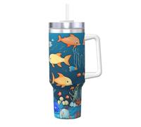 WZYCWB Tazza di ghiaccio blu subacquea con stampa mondo di pesci, alla moda, super calore e freddo, un must per viaggi all'aperto e sport