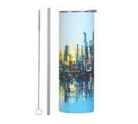 WZYCWB Tazza in acciaio inox isolata con riflessione olografica, per ufficio, sport all'aria aperta, ciclismo, tazza ecologica da 20 once di paglia