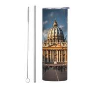 WZYCWB Tazza isolata in acciaio inox con motivo Basilica di San Pietro, per ufficio, sport all'aria aperta, ciclismo, tazza ecologica da 20 once con cannuccia