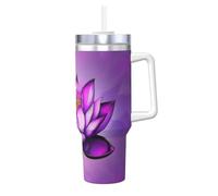 WZYCWB Tazza per ghiaccio viola con motivo loto, a doppio strato, in acciaio inox, a prova di perdite e portatile