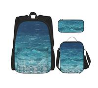 WZYCWB The Deep Blue Sea Set zaino (set da 3 pezzi) - borsa per la scuola per studenti + astuccio + borsa per il pranzo, zaino di grande capacità