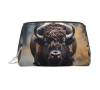 WZYCWB The deep-Eyed Leopard Printed Leather Cosmetic Bag - Borsa per cosmetici elegante e portatile, Bisonte nordamericano, Taglia unica