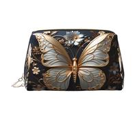 WZYCWB The deep-Eyed Leopard Printed Leather Cosmetic Bag per le donne - Elegante e morbido, durevole, Farfalle bianche e dorate, Taglia unica