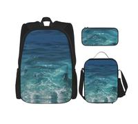 WZYCWB The Deep Ocean - Zaino da scuola + astuccio + borsa per il pranzo combinata, adatto per gli spostamenti quotidiani