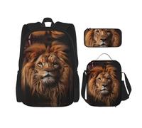 WZYCWB The Lion's Gaze - Set zaino (3 pezzi), borsa per la scuola per studenti + astuccio + borsa per il pranzo, zaino di grande capacità