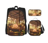WZYCWB The Pig is Sleeping, zaino per la scuola + astuccio + borsa per il pranzo zaino combinato adatto per gli spostamenti quotidiani